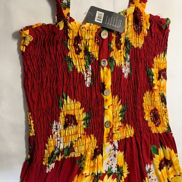 J&W Women’s Cute Sleeveless Red Sunflowers Dress, fit & flare MIDI DRESS size XL - Picture 8 of 13